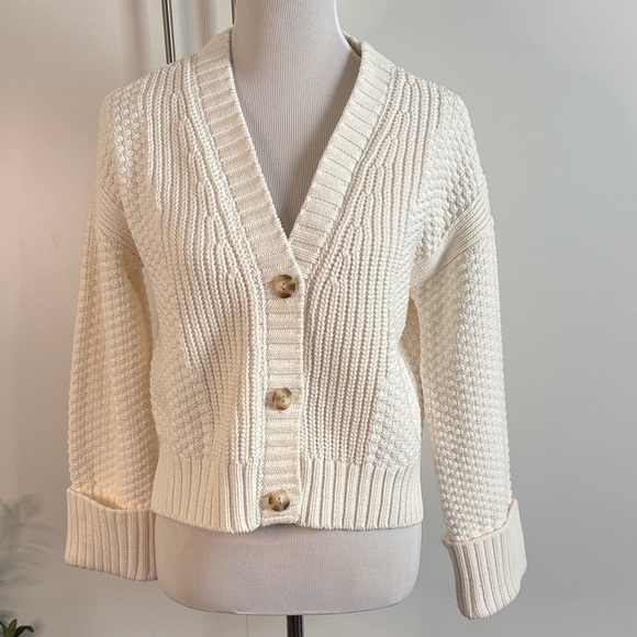 Abercrombie & Fitch Sweaters - Cozy Cream Cable & Popcorn Knit Button Front Sweater | S